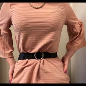 Pink flair sleeve blouse with stripe texture